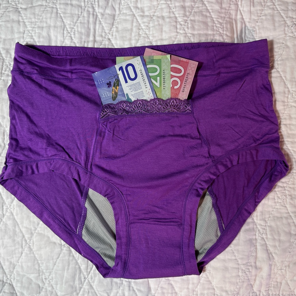 Purple Menstrual Panties. Modal Bamboo Cotton underwear with secret compartment